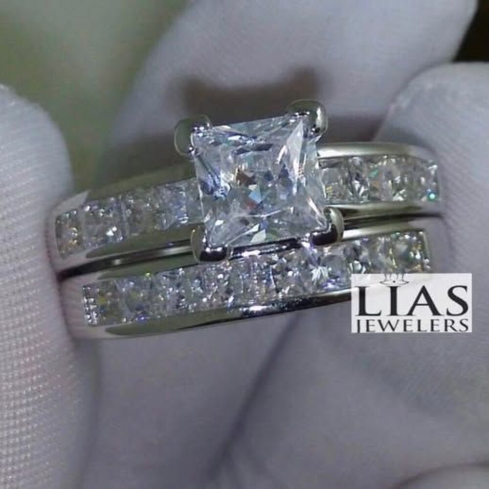 New 18k white gold wedding ring set